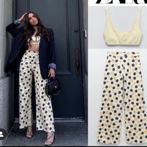 Zara marine daisy print jeans